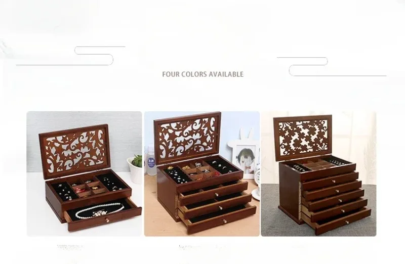 Big Size Wood Jewelry Storage Box Drawer Ring Necklace Jewelry Boxes Organizer Case Earrings Display Bangles Tray Accessories