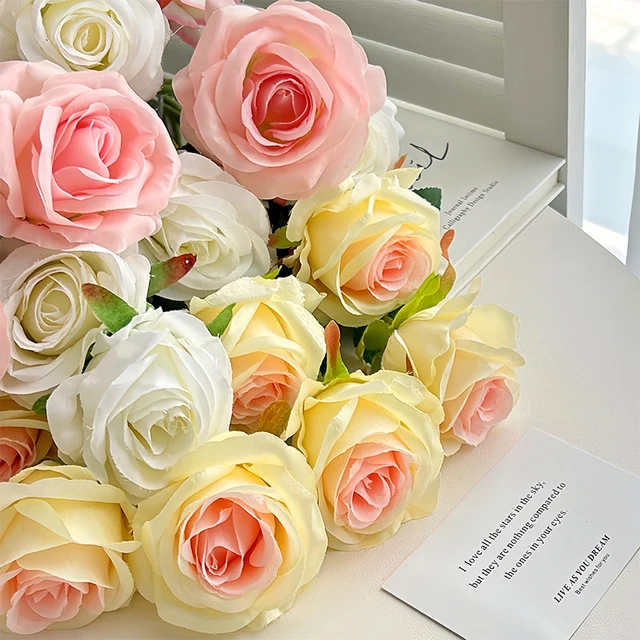 Artificial Flower Arrangements Decoration - White Silk Artificial Roses  Flowers - Aliexpress