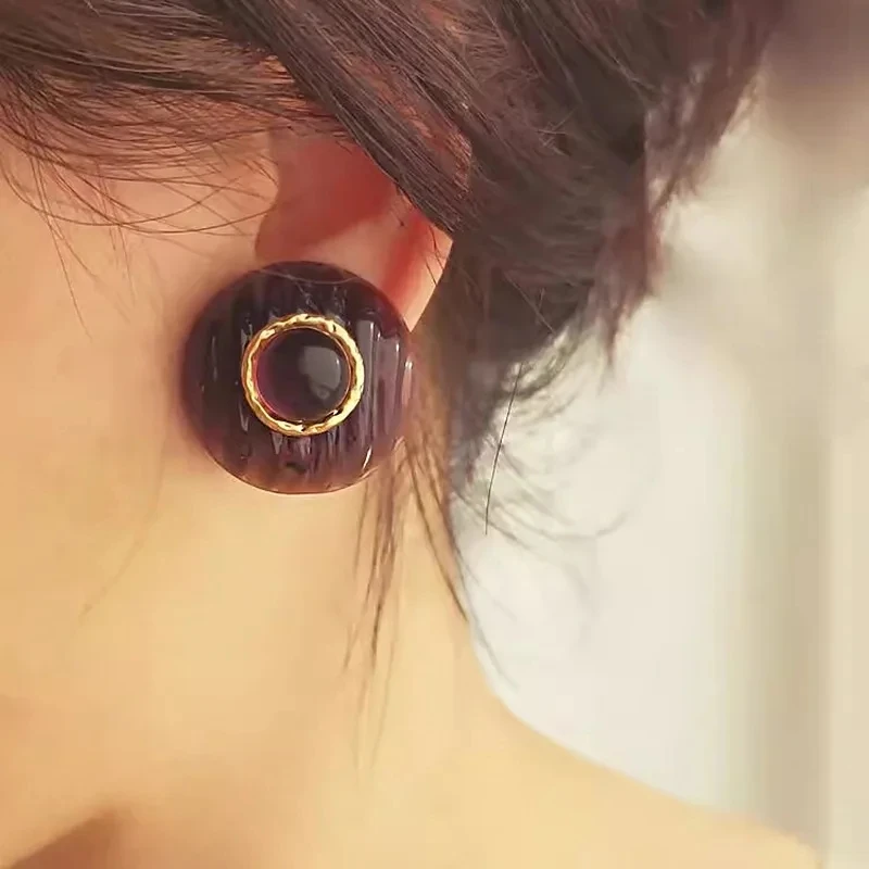 Trendy Jewelry Vintage Temperament Rings Senior Sense Purple Resin Stud Earrings For Women Girl 2024 Trend New Accessories - 4