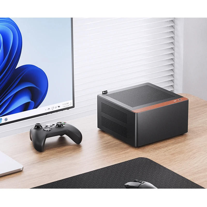 JONSBO NV10 N10 ITX Mini Desktop Case (3.3mm Aluminum Alloy Shell/North American Black Walnut/ITX Version/PCIE4.0 Adapter Cable)