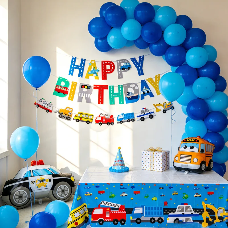 Geburtstagsparty-Dekorationen Dinosaurier Papierbanner Auto Schiff Transport Happy Birthday Wimpelkette Baby-Shower-Zubehör – Detail 3