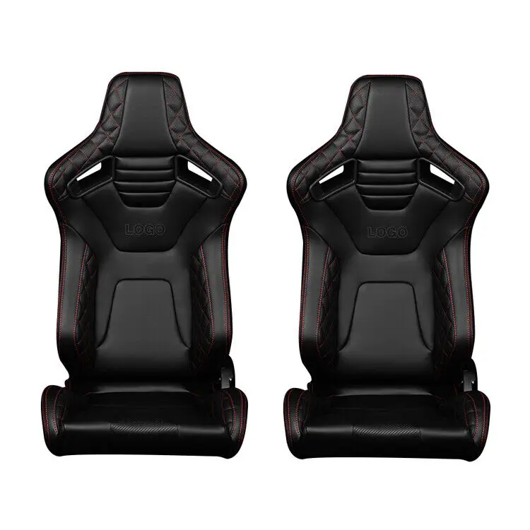 

New Universal Racing Seats Pair with Dual Sliders Black PU Leather Reclinable