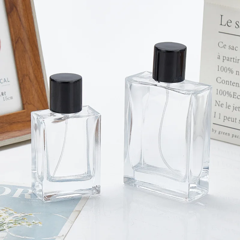 3pcs 50ml 100ml Flat Square Spray Bottle Screw Mouth Transparent Glass Perfume Cosmetics Bottle Sample Bottle Atomizing