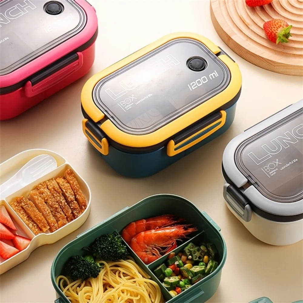 1pc Lunch Box 1200ml 2 Layer Bento Lunch Box With Spoon Fork, Kid High Capacity Food Containers Portable Office Camping - 2