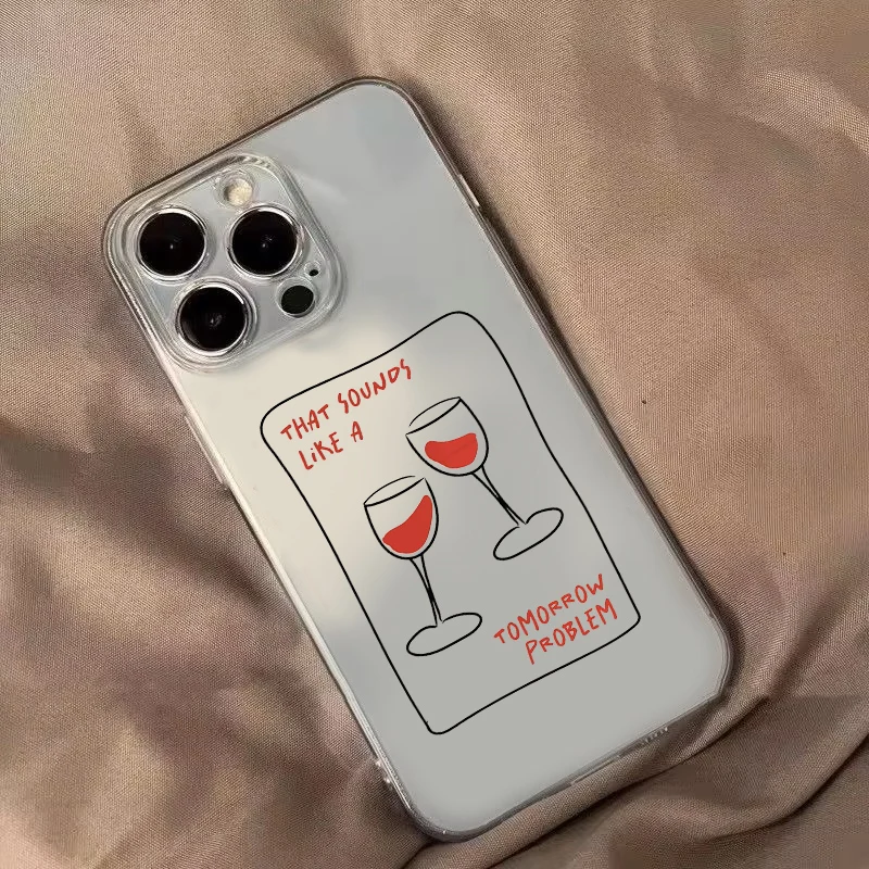 Retro Wine & Pasta Night Food Pattern Clear Phone Case with Trendy Coffee Cheers Design