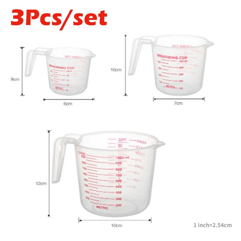 3pcs 250/500/1000ml 베이킹 액체 측정 컵 PVC 스케일 컵 플라스틱 측정 볼륨 비커 주방 베이킹 도구