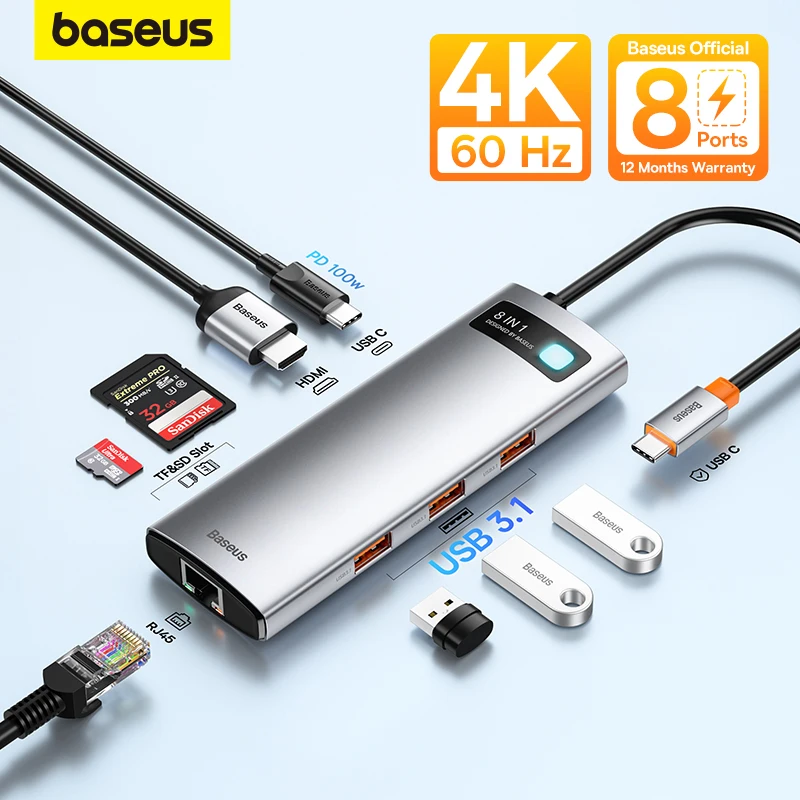 Hub USB Baseus 10Gbps Hub USB C typu C 4K60Hz za $21.98 / ~96zł