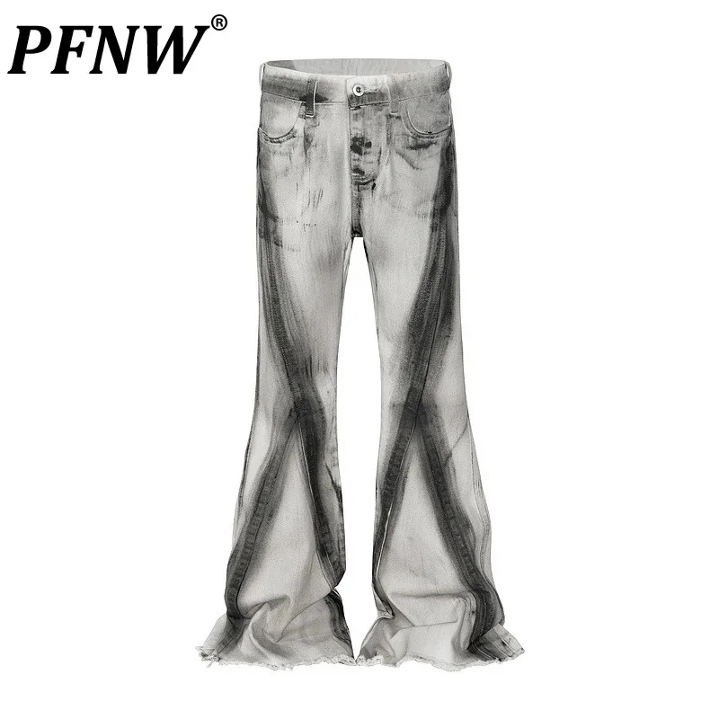 

PFNW High Street Men's Jeans Gradient Color Flared Male Niche Design Washed Denim Trousers Casual Pants 2023 Winter New 28W2608