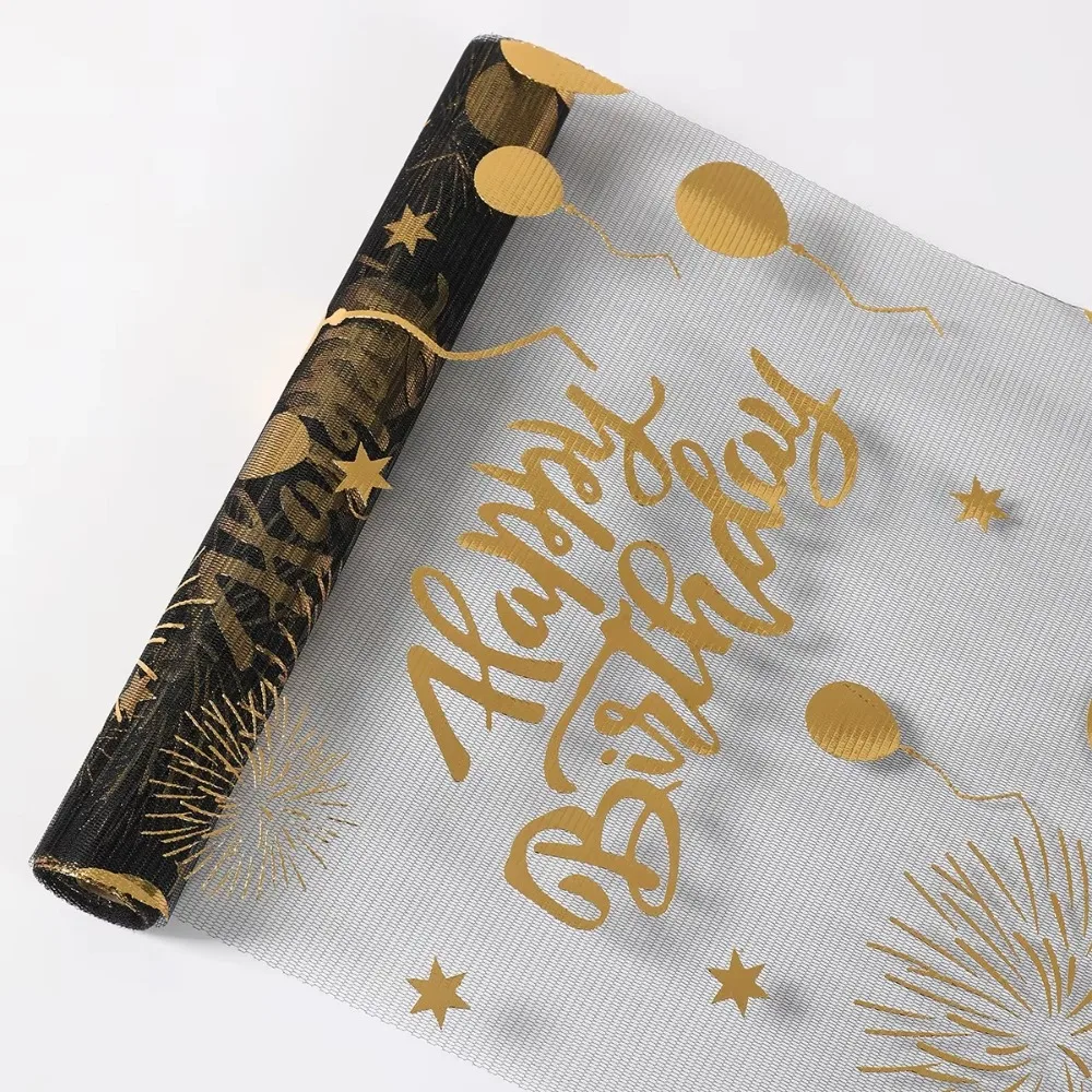 Sıcak Baskılı Doğum Günü Masa Örtüsü Balon Tasarımlı Yıkanabilir Siyah Altın Masa Örtüsü Polyester Simli Masa Örtüsü Festival Partisi