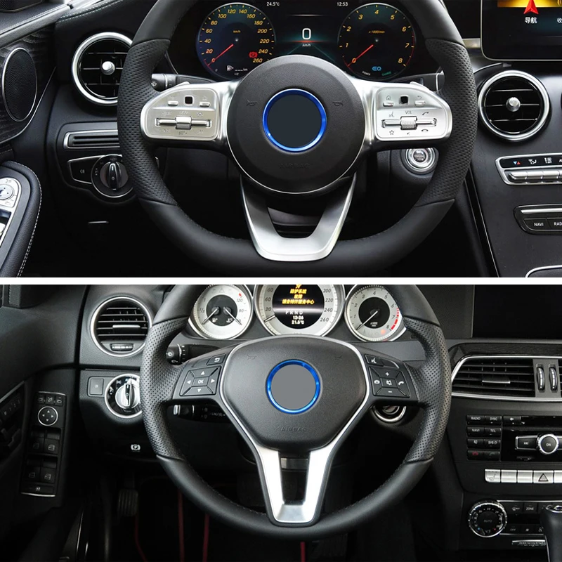 자동차 스티어링 휠 알루미늄 합금 링 트림 스티커 메르세데스 벤츠 A C E 클래스 CLA GLA GLC GLE GLK W204 W212 C117