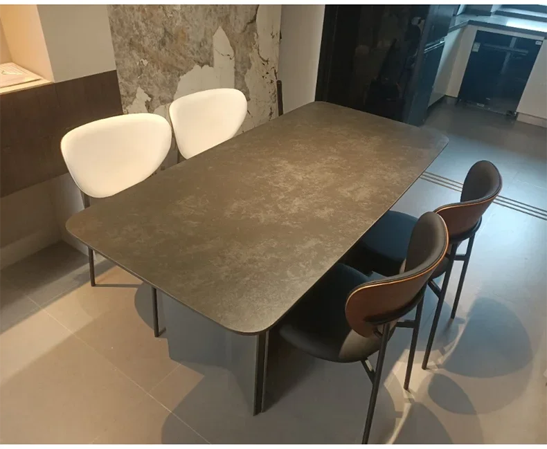 Italian Rock Slab Dining Table Modern Simple Rectangular Full Support Baseplate Black Retro Household Small Light Luxury Dining