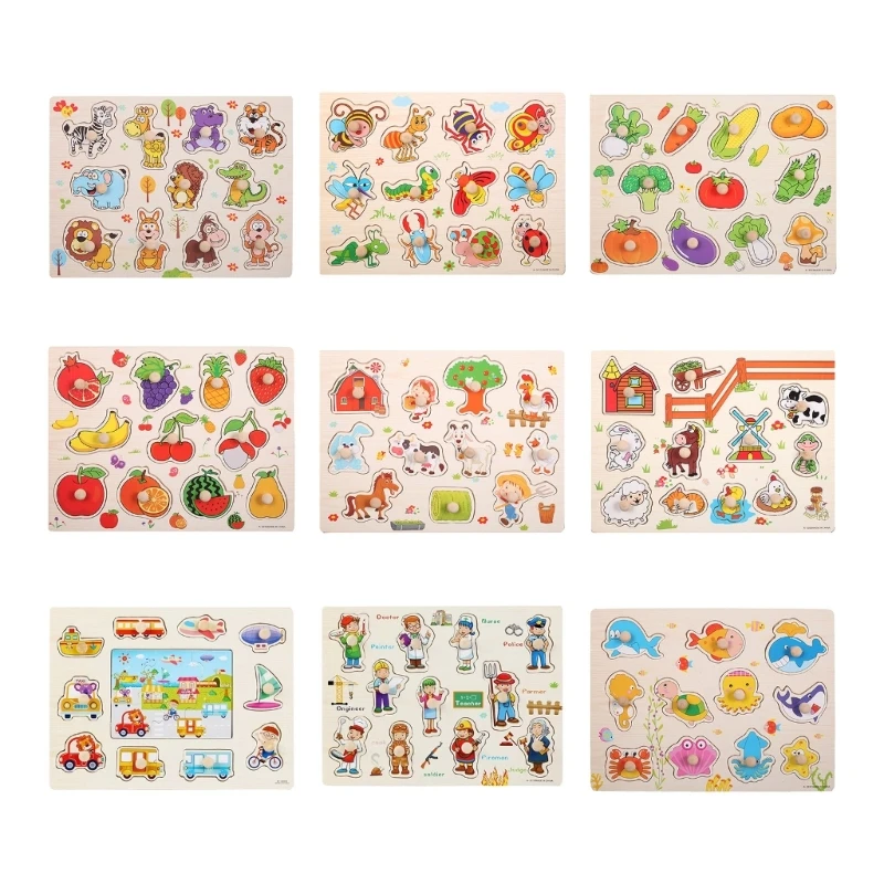 

HUYU Wooden Peg Baby Puzzles Full Color Pictures Animal Learning Puzzle Toy