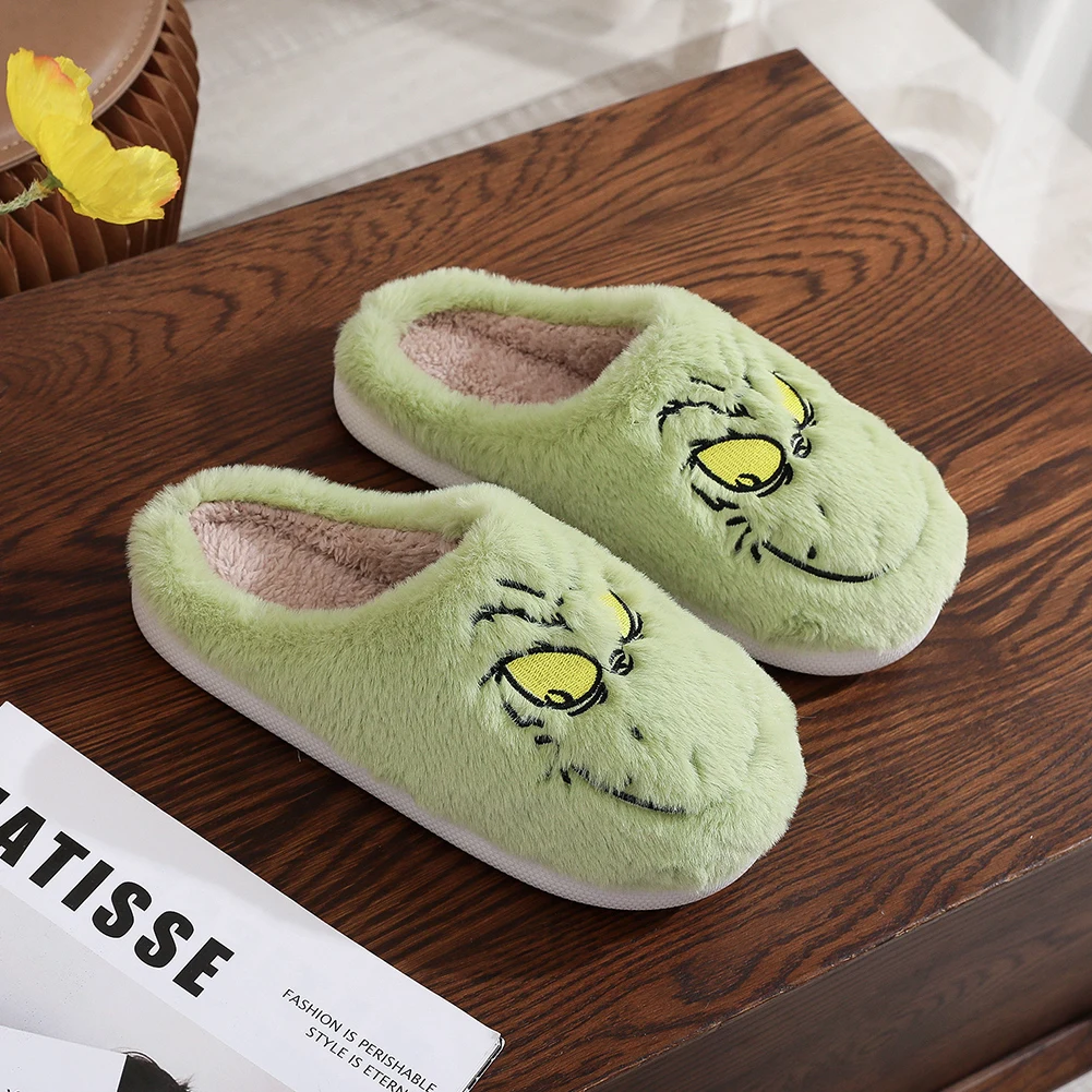Warm Winter Cotton Slippers for Couples Men An Soft-soled New Thick-soled Shoes Thick Non-slip Cute Home Christmas Grinch Women 2