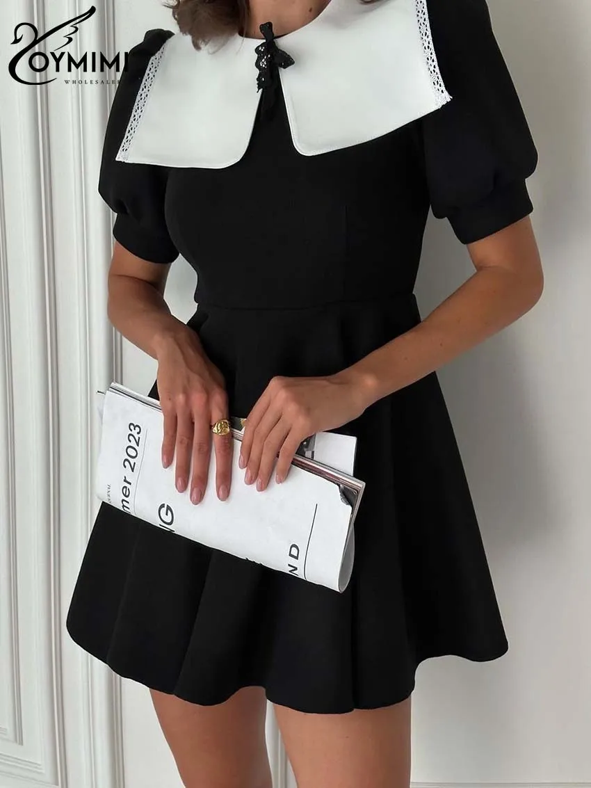 Oymimi Fashion Black Patchwork Womens Dresses Elegant Short