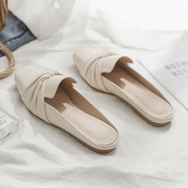 2024 Luxury Woman Mules Summer Close Toe Women Slippers Bowtie Lazy Slides Flat Heel Girl Slippers Korean Outdoor Flip Flops 2