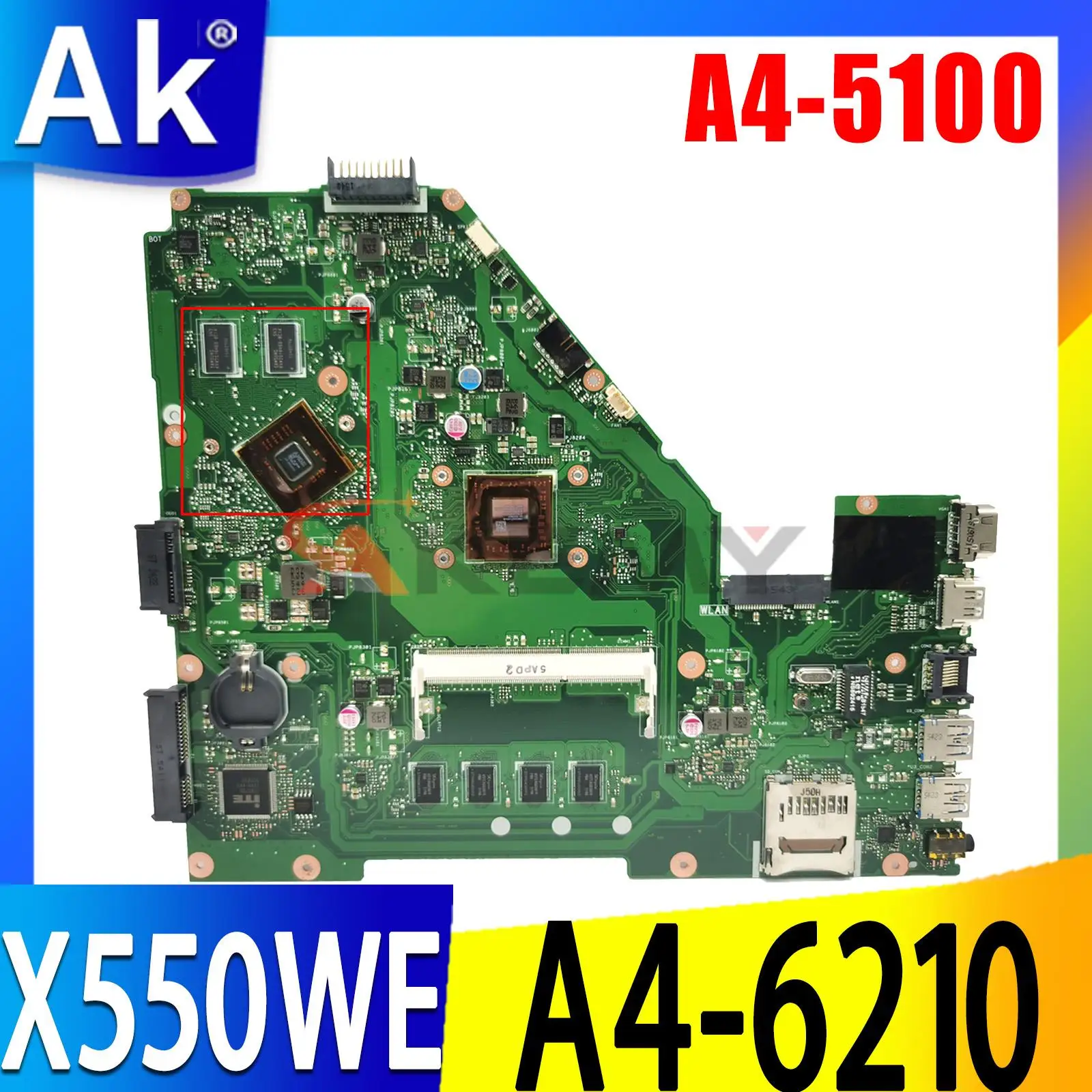 

X550WE Laptop motherboard A4-5100 A4-6210 CPU 4GB RAM for ASUS X550WE X550WEK X550WAK X552W X550WA Notebook Mainboard