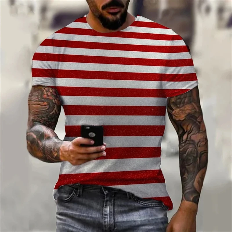 Street Hip Hop Men Women Stripe Print T-Shirt Daily Casual Oversized Sportswear Gym Tops Ropa Hombre Summer Short Sleeve Tees