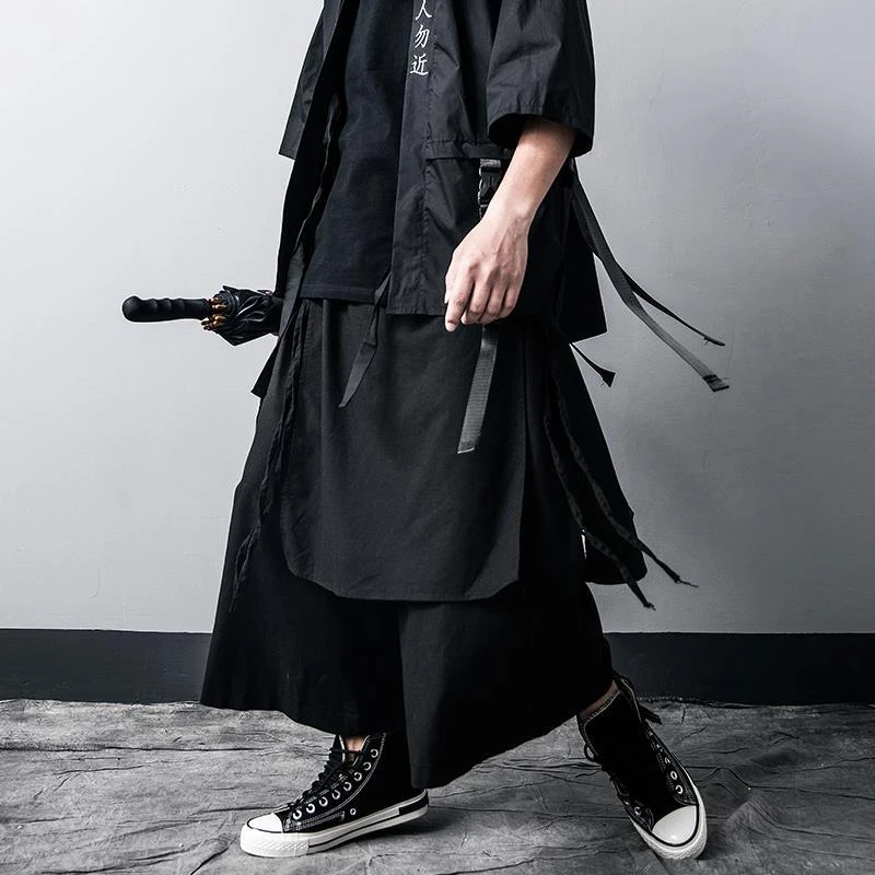 Techwear pantalones de pierna ancha ropa negra gótica Punk, de algodón, ropa de calle de estilo japonés, Hip Hop| | - AliExpress