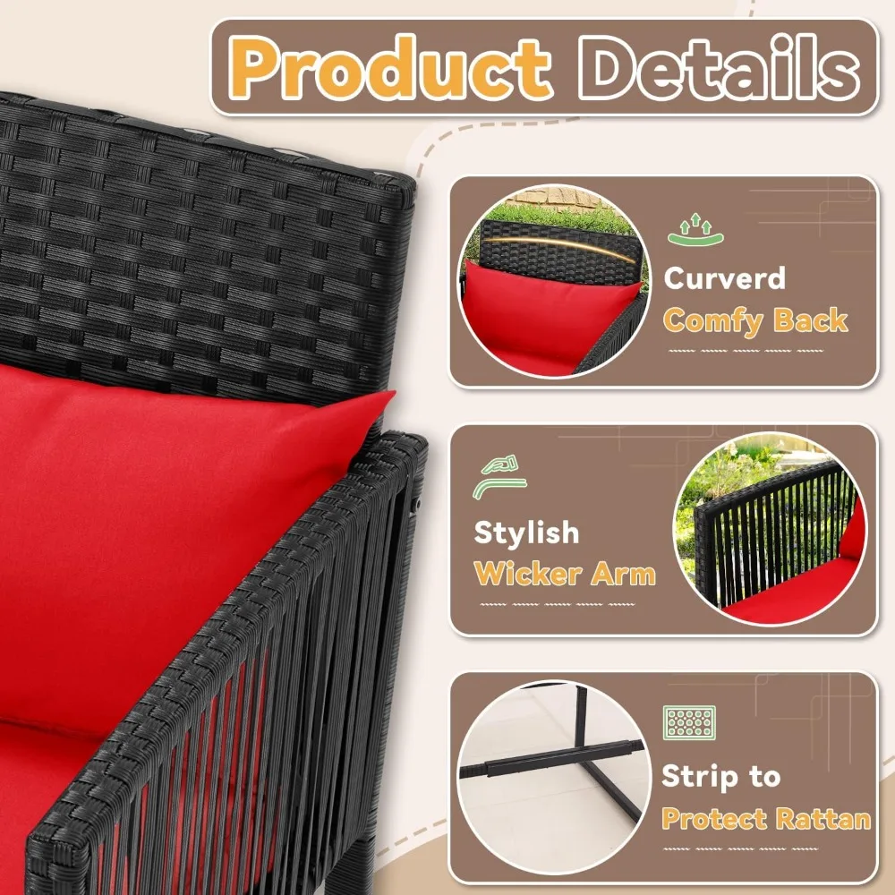 3-Piece Outdoor Rattan Wicker Bar Set with Cushions 3