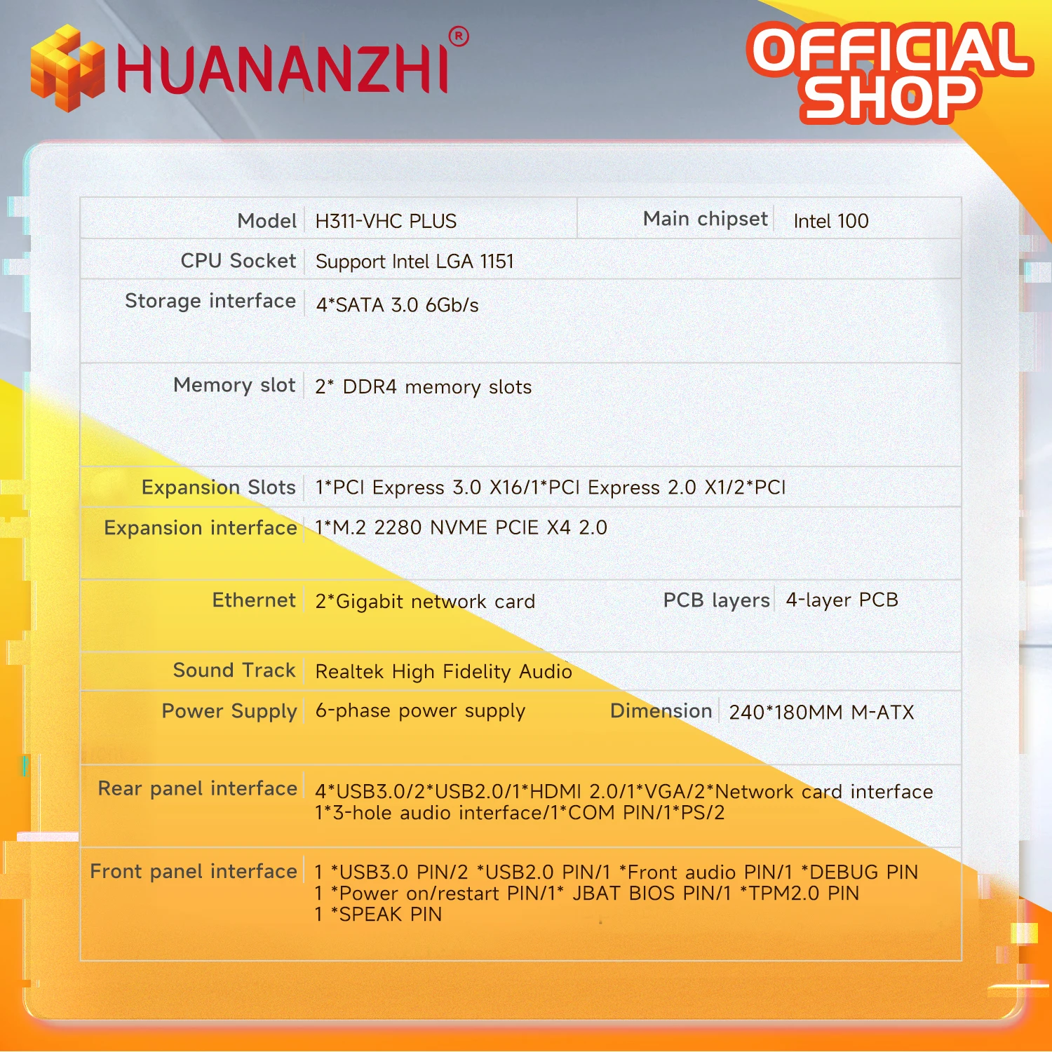 HUANANZHI H311 VHC PLUS Intel LGA 1151 DDR4 alaplap - Image 2