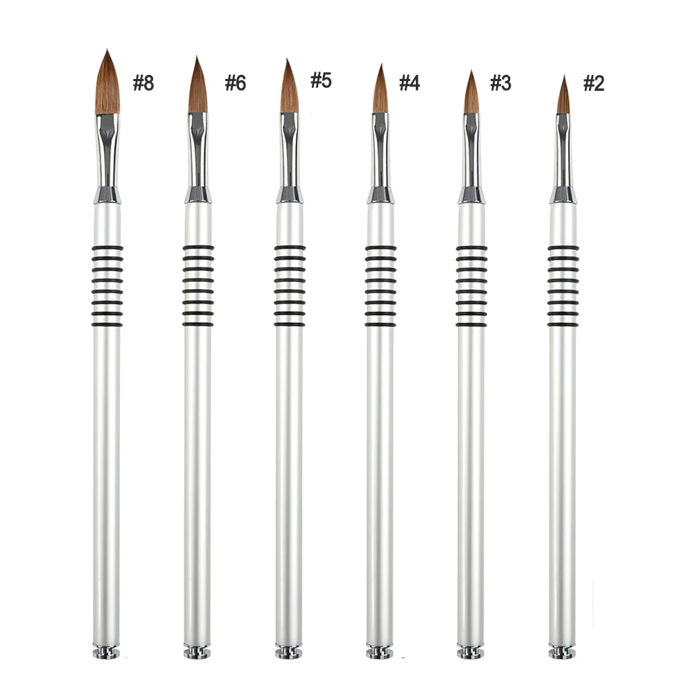 ANGNYA #2#4#5#6#8 Nail Brush Art Acrylic Kolinsky Brush UV Gel Carving Pen Brush Liquid Powder Nail 3D Drawing Pen Nail Art Tool 6