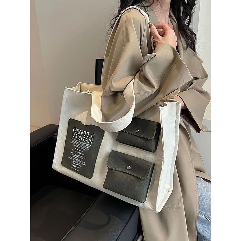 

Вместительная Холщовая Сумка в японском стиле Харадзюку, Женская Новинка 2024, простая сумка-тоут через плечо с надписью, портативная женская сумка