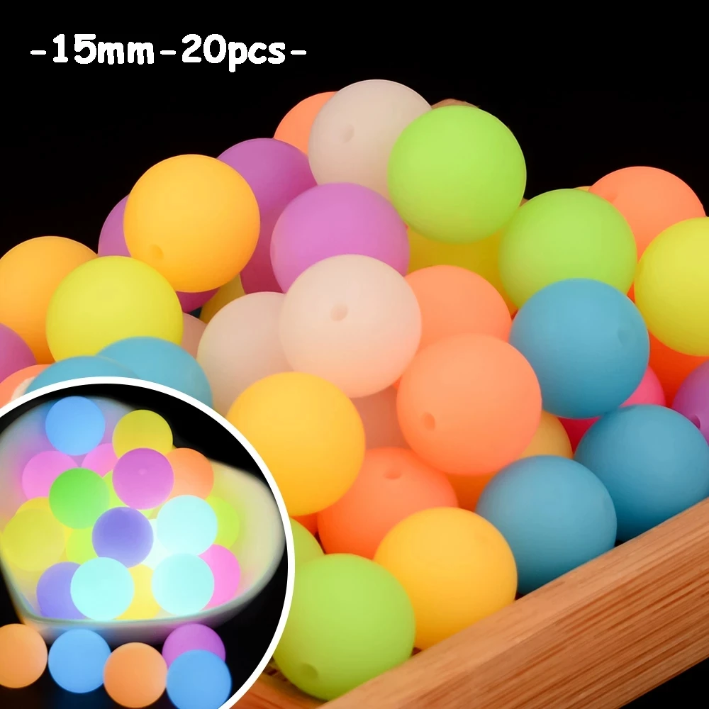Lofca 15mm 빛나는 구슬 선물 액세서리에 대 한 어둠 속에서 20 개/몫 실리콘 느슨한 마킹 DIY 목걸이 광선