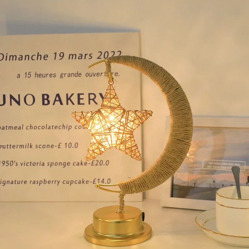 LED plug-in hemp rope mini star light, moon atmosphere light, round ball glowing USB decorative desktop gift, small night light