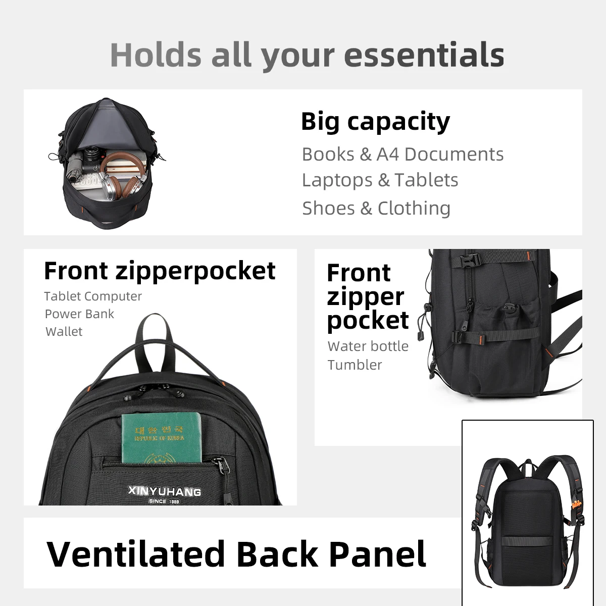 Urban Commuting Men's Large-Capacity Business Waterproof Backpack Travel Laptop Business Trip Backpack College Student High School Student Hiking