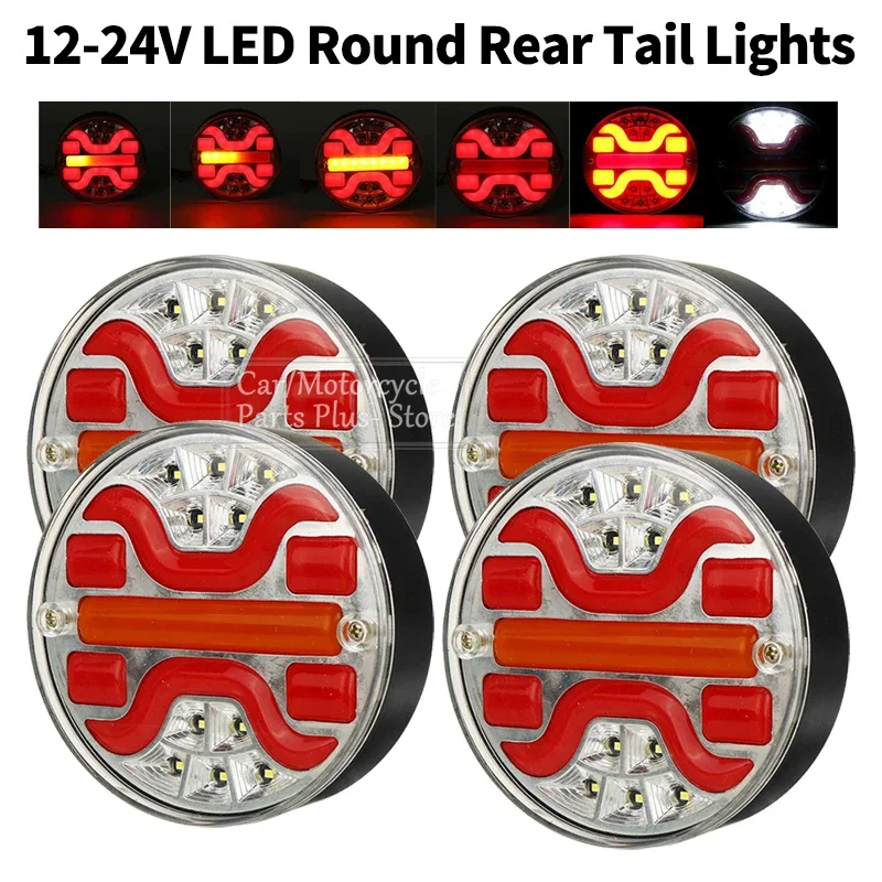 

4pcs Truck Trailer Round Tail Lights 12V 24V LED Sequential Turn Signal Lamp Reverse Brake Lights For Car Trailer Lorry RV Bus