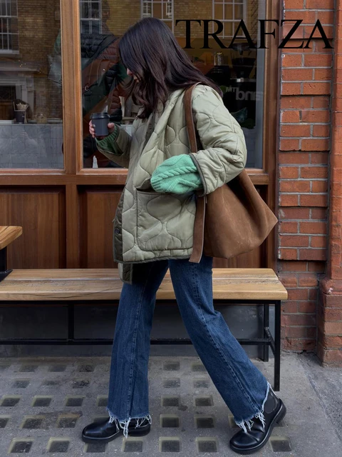 TRAFZA Autumn New Outerwear Solid Color Oversized Quilted Jacket