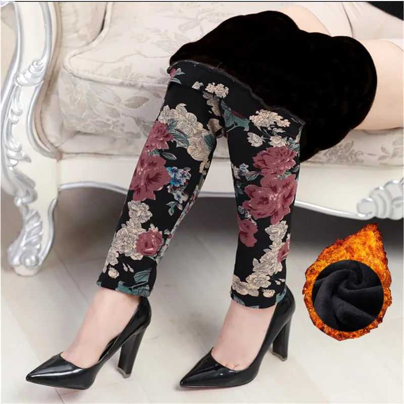 Nuovo Arrivo Plus Leggings In Velluto Donna Autunno E Inverno Plus-Size Stampa Fiore Caldo Madre Pantaloni