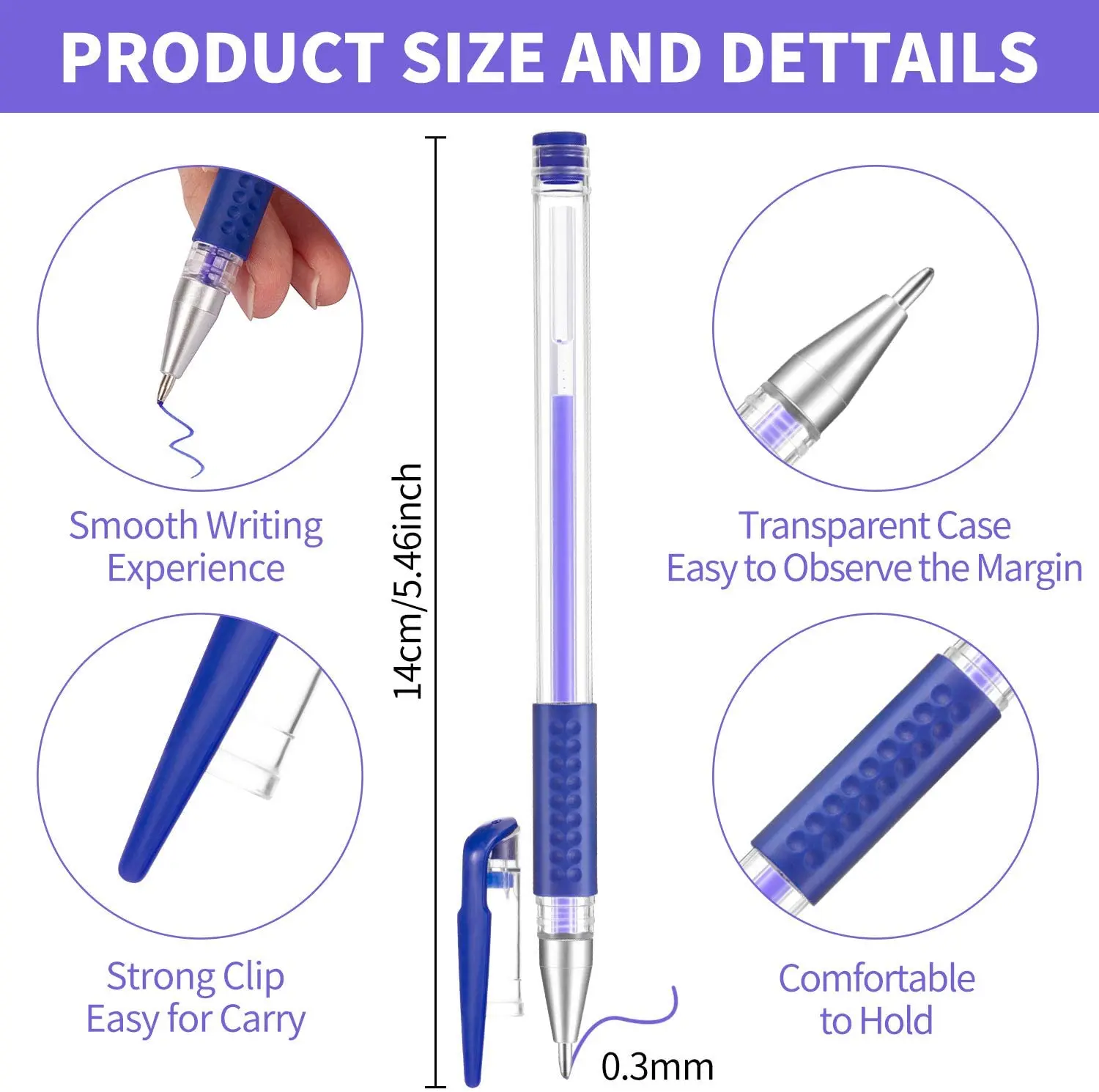 Set Di 3 Penne A Sfera Gel Nere, Punta 0.5mm, 0.7mm E 1.0mm, Scrittura Fluida, Design Opaco Antibatterico, Per Ufficio E Scuola