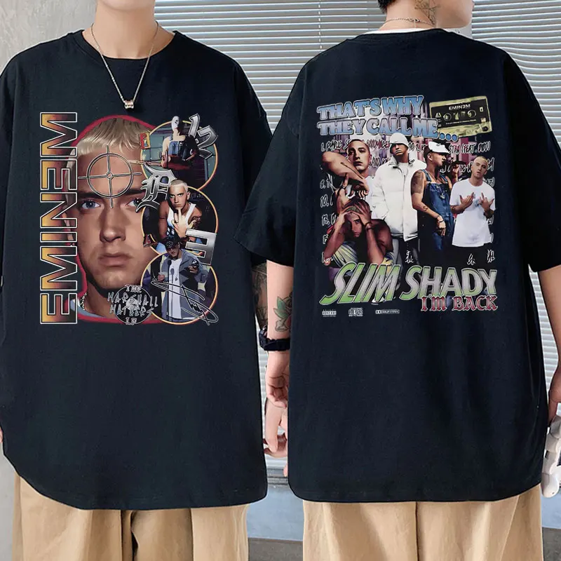 

Rapper Eminem The Slim Shady Double Sided Print T-shirts Male Fashion Hip Hop Vintage Tshirt Men's 100% Cotton Oversized T Shirt