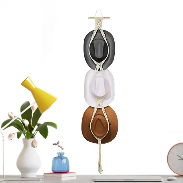 Appendiabiti Cappelli Bohémien In Legno E Cotone - Organizer Da Parete 1,6m Per Cappelli - Foto 2