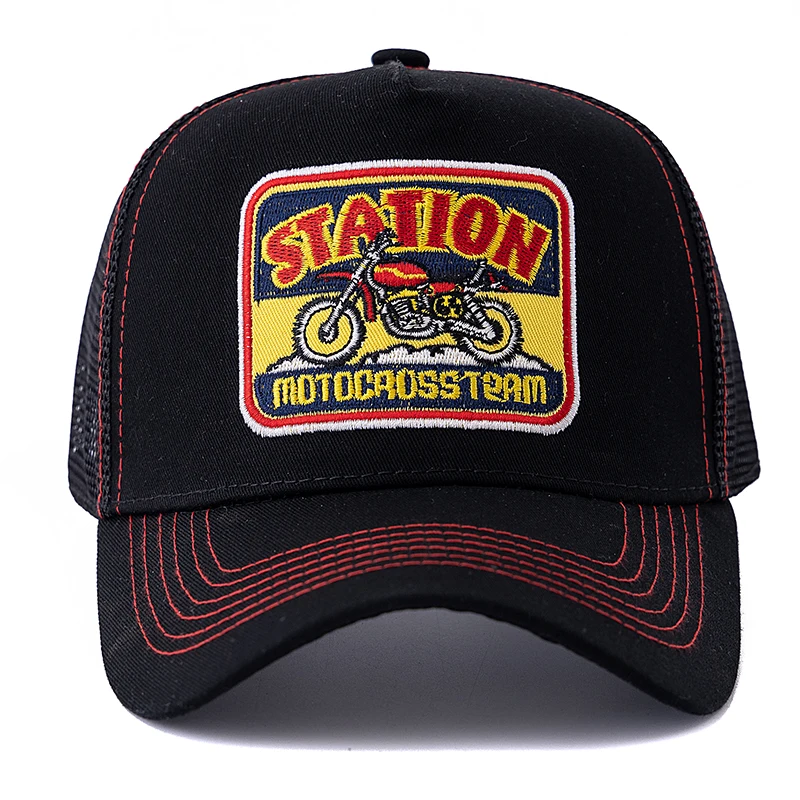 Hot Sale Unisex Mesh Trucker Hat Classic Motorcycle Pattern Breathable Summer Baseball Cap Streetwear Cap for Men Women