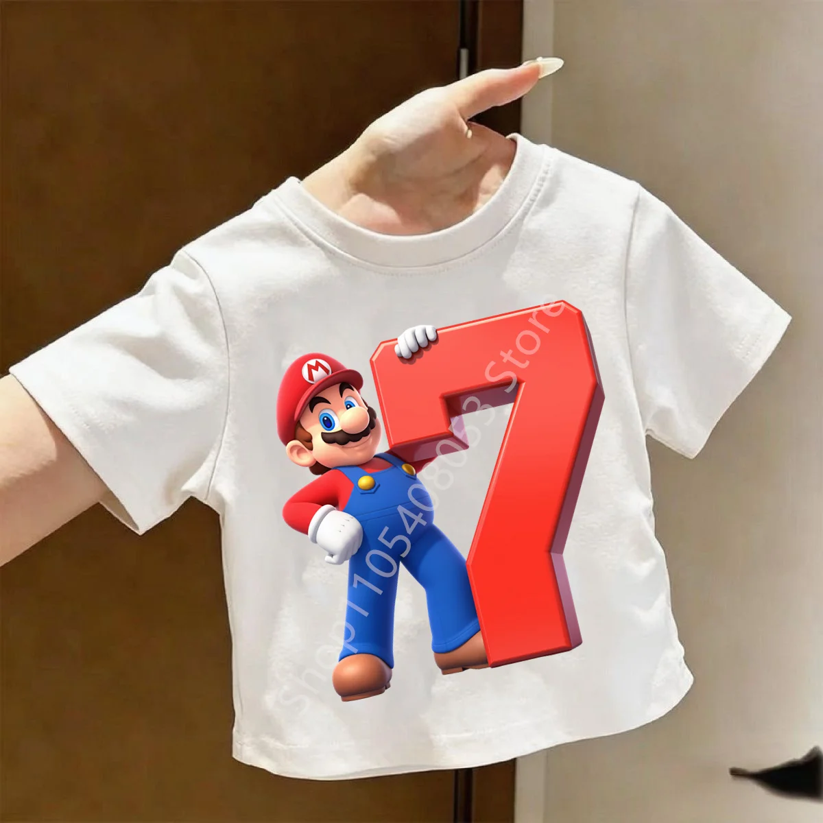 2026 새로운 슈퍼 마리오 브라더스 어린이용 순수 티셔츠 애니메이션 생일 숫자 1-9, 귀여운 애니메이션 어린이 캐주얼 티셔츠
