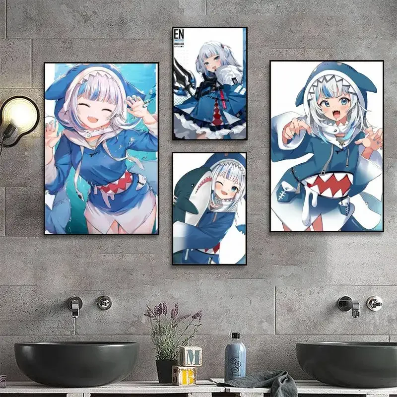 

Babaite Hololive Gawr Gura Kawaii Small Size Poster Retro Kraft Paper Sticker DIY Room Bar Cafe Room Wall Stickers