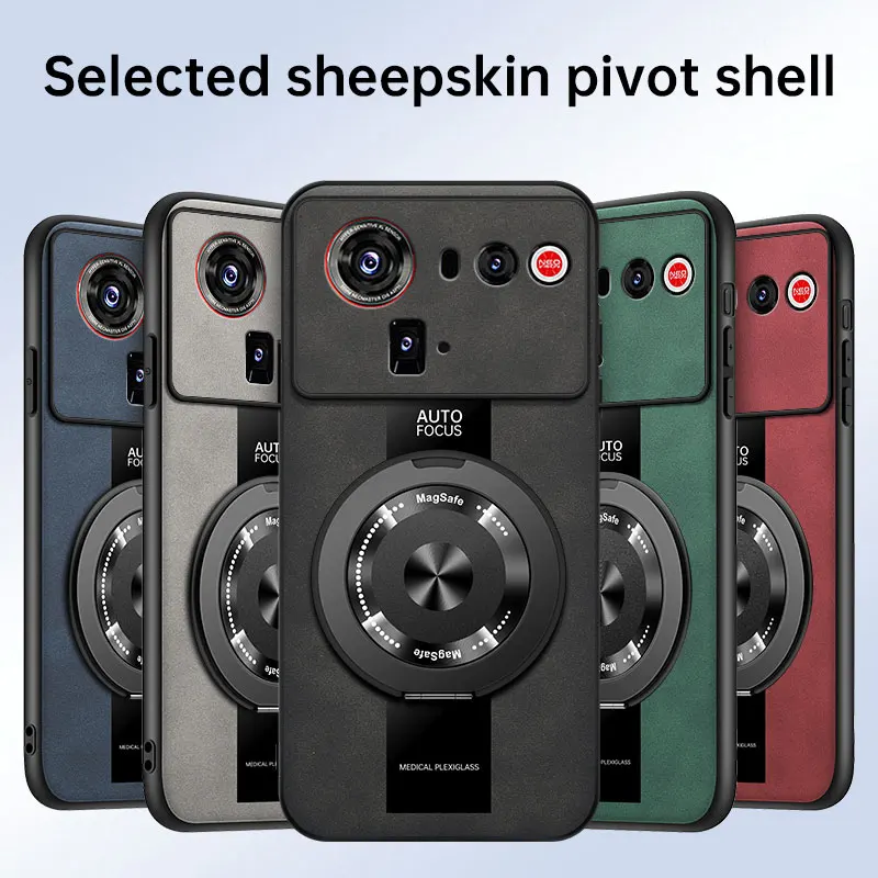 360° Rotating Magnetic Holder Sheepskin Leather Case