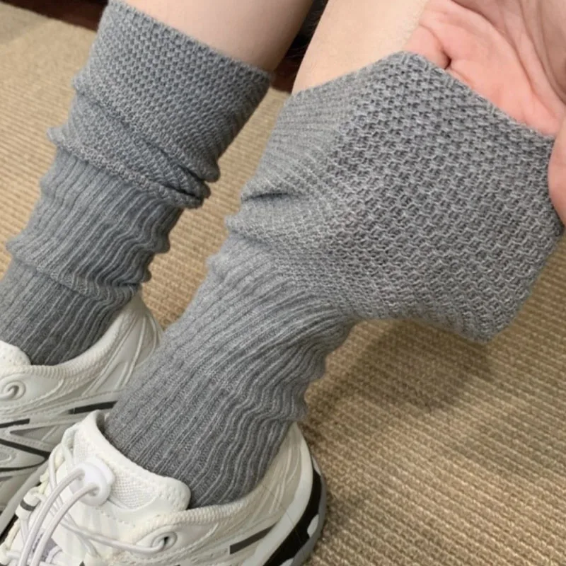 

2pairs Women's Winter Thick Warm Knit Socks Spliced Breathable Thick Thread Knitted Solid Color Socks Comfortable Sports Socks