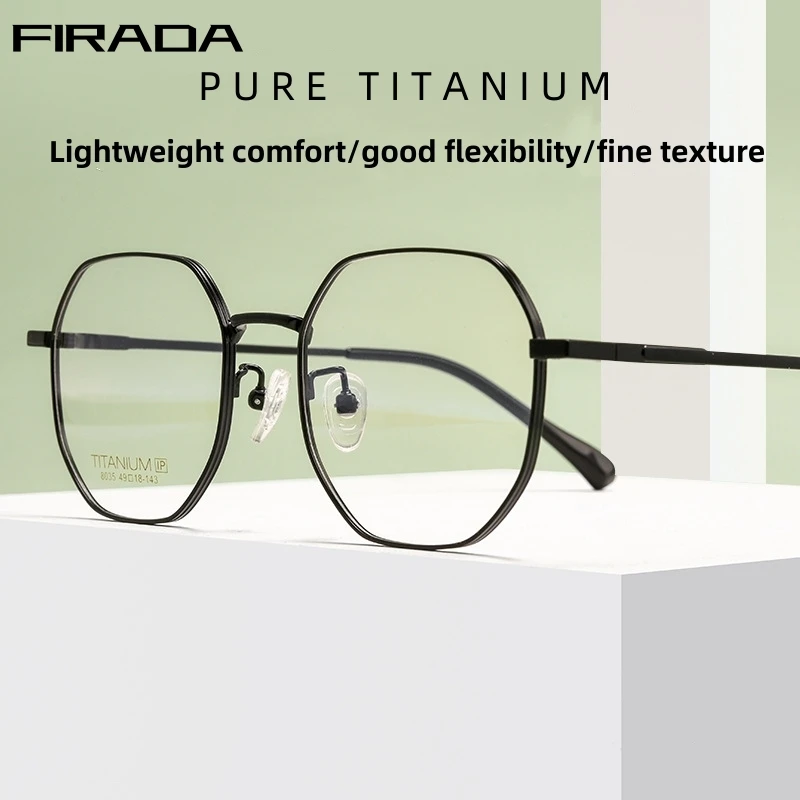 

FIRADA Fashion Eyeglasses Frames Retro Polygonal Titanium Eyewear Myopia Optical Prescription Glasses Frame For Men Women 8035A