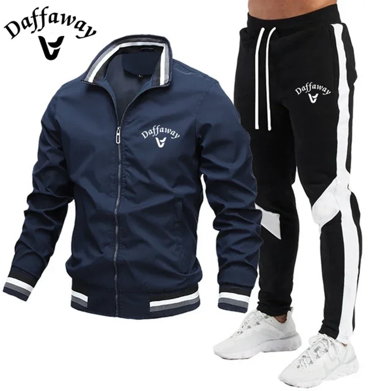 2024 Men's spring and fall casual baseball stand-up collar windproof jacket + spliced pants gym jogging suit two-piece set