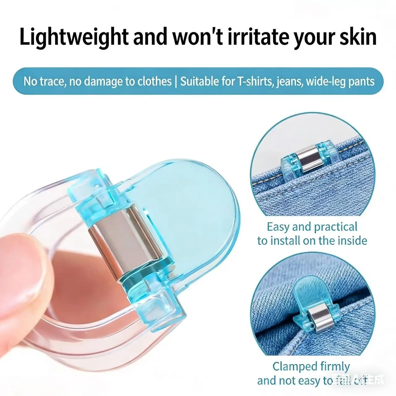 6개입 무봉제 바지 밑단 클립 - 청바지 와이드 팬츠용 미끄럼 방지 바지 고정기, 랜덤 색상, 재사용 가능한 허리 커프스