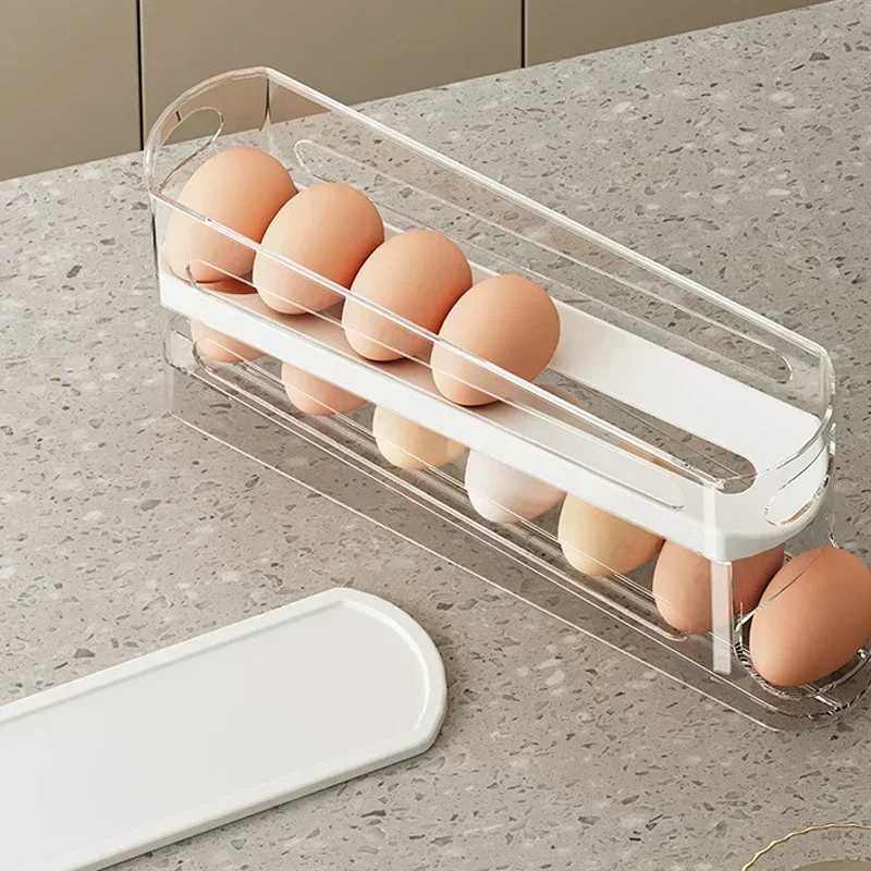 Refrigerator Egg Storage Box Automatic Scrolling Egg Holder Household Large Capacity Kitchen Dedicated Roll Off Storage Rack Egg Storage Box
