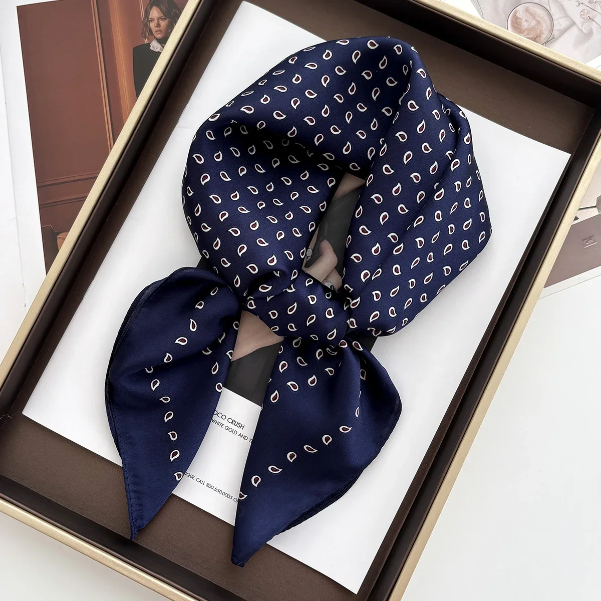 Women's Square Scarf Soft Satin Floral Print Wrap Foulard Neckerchief Bandannas Hair Skinny Tie Hijab Shawls - 6