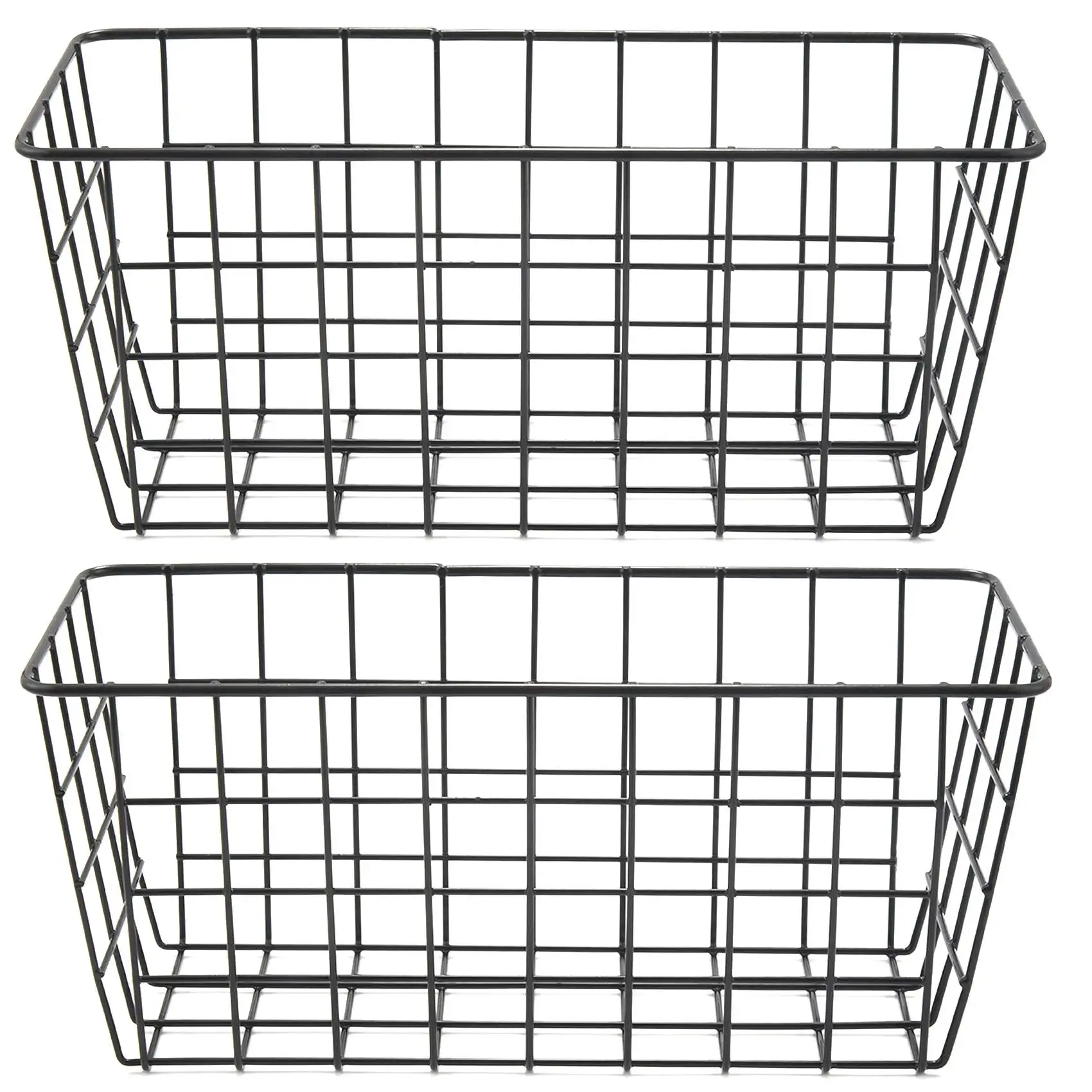 

Adhesive Sturdy Storage Baskets with Kitchen Food Pantry Bathroom Shelf Storage No Drilling Wall Mounted 2 PACK Black