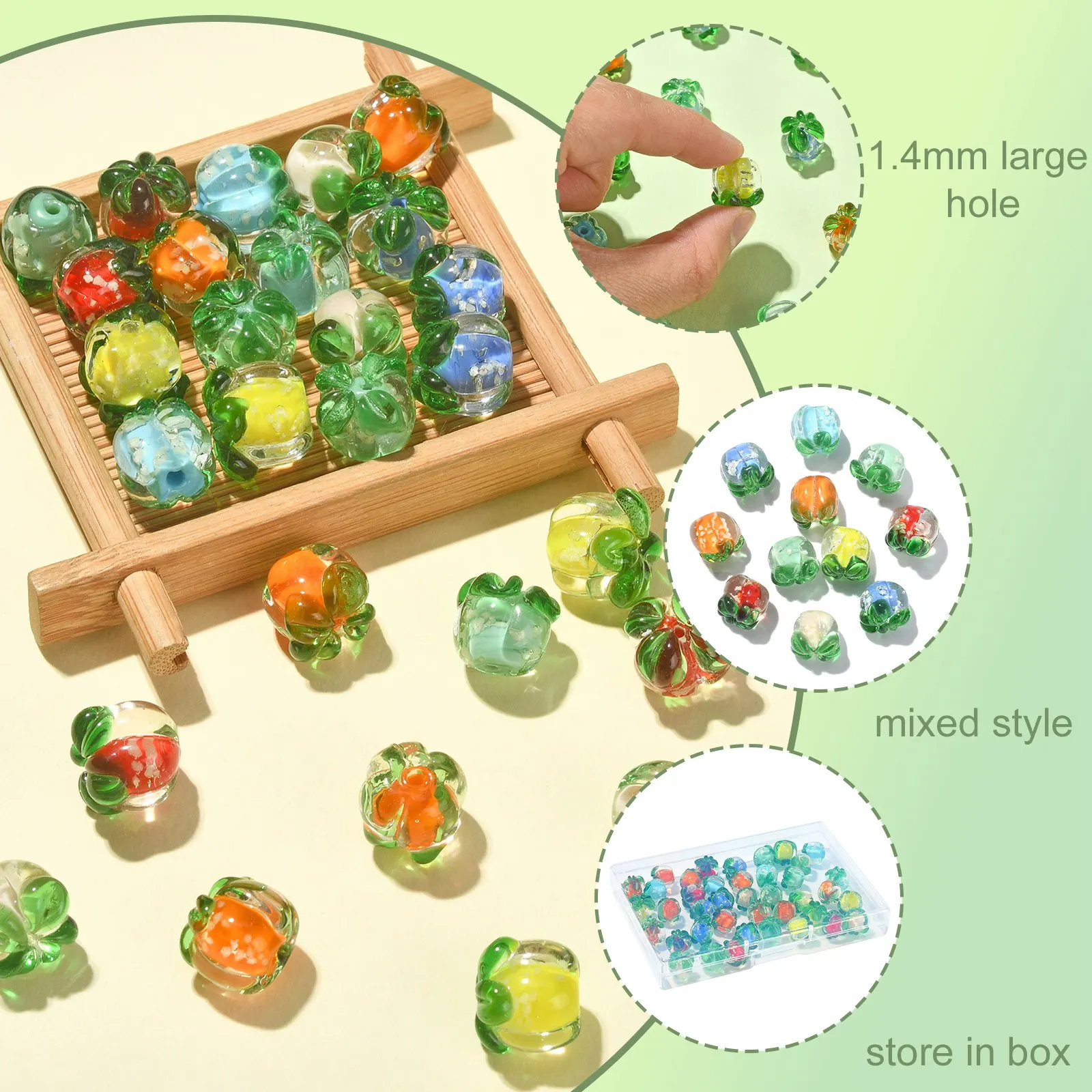 40Pcs 8 Colors Lampwork Glass Persimmon Shape Beads Handmade Lampwork Fruit Spacer Beads for Jewelry Making DIY Crafts