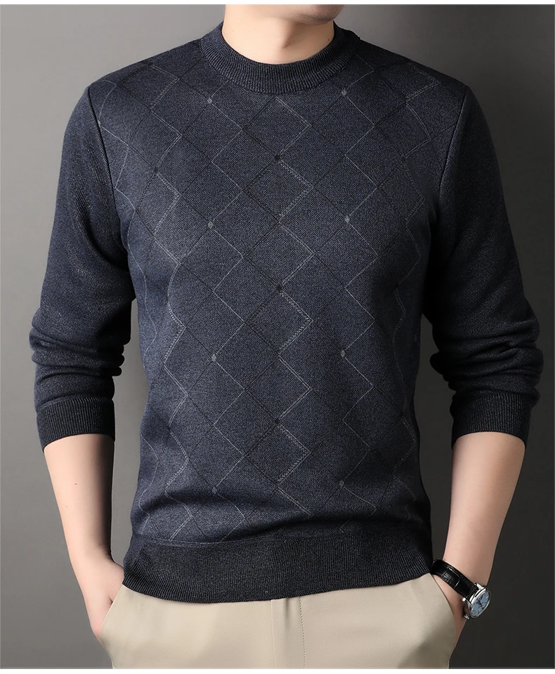 Men Pulllover Autumn Winter Fashion Comfortable Casual Solid Color Sweater New Thickened Sweater Added Velvet