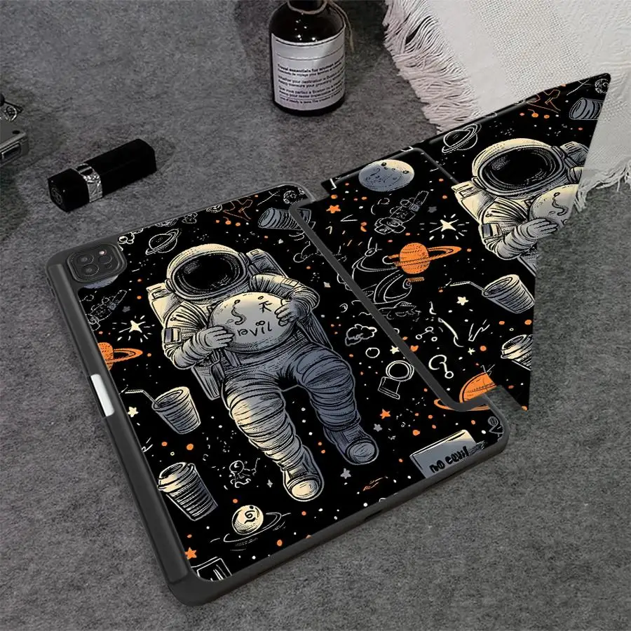 Sleek Universal Tablet Case with Adjustable Holder and Space-themed Design
