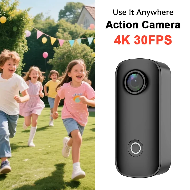 SJCAM Pocket 4K Mini Camera with Waterproof Case C100 Plus EIS Action Cam Magnetic Wearable for Helmet Motorcycles Cycling Vlog